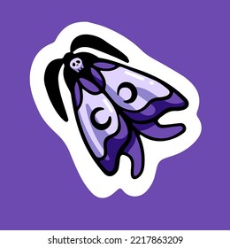 Death head hawkmoth, Halloween creepy spooky insect with skull. Scary Helloween moth sticker. Horror butterfly with wings. Isolated colored flat cartoon vector illustration