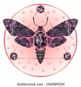 Death head moth jewelry vector mystical pattern