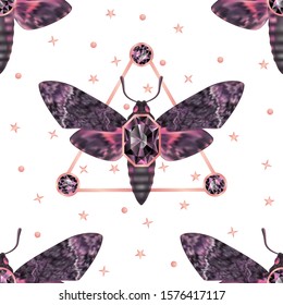 Death head moth jewelry vector seamless pattern