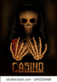 Death holds casino  dice in his hands wallpaper, vector illustration