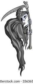 Death holds a scythe.Black and white.Vector.