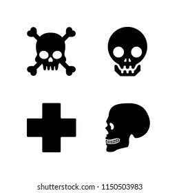 death icon. 4 death set with skull, human skull, human skull with crossed bones silhouette and cross vector icons for web and mobile app