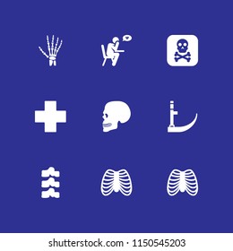 death icon. 9 death set with scythe, cross, sorrow and skull vector icons for web and mobile app