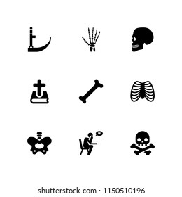 death icon. 9 death set with skull, scythe, sorrow and skeleton vector icons for web and mobile app