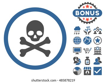 Death icon with bonus elements. Vector illustration style is flat iconic bicolor symbols, cobalt and gray colors, white background.