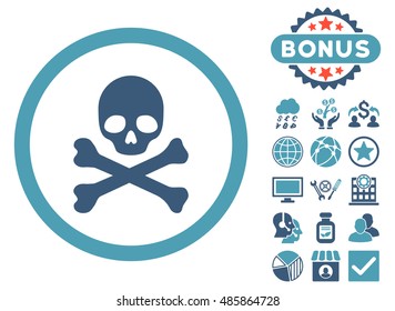 Death icon with bonus pictogram. Vector illustration style is flat iconic bicolor symbols, cyan and blue colors, white background.
