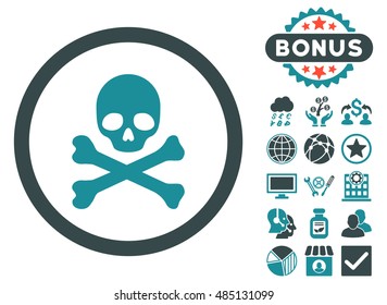 Death icon with bonus pictures. Vector illustration style is flat iconic bicolor symbols, soft blue colors, white background.