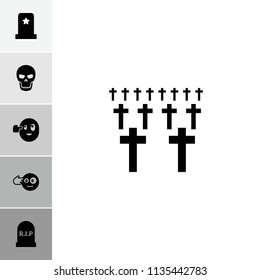 Death icon. collection of 6 death filled icons such as head bang emot, skull, headstone. editable death icons for web and mobile.