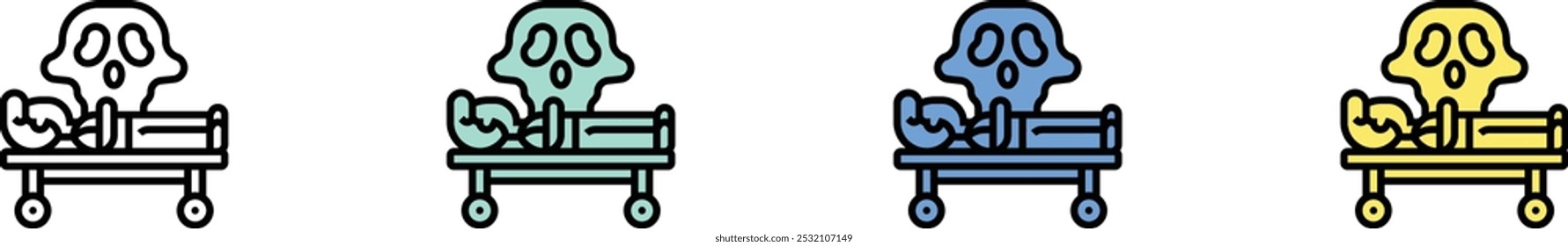 death icon. Outline, Green, Blue and Yellow Style Design Isolated On White Background