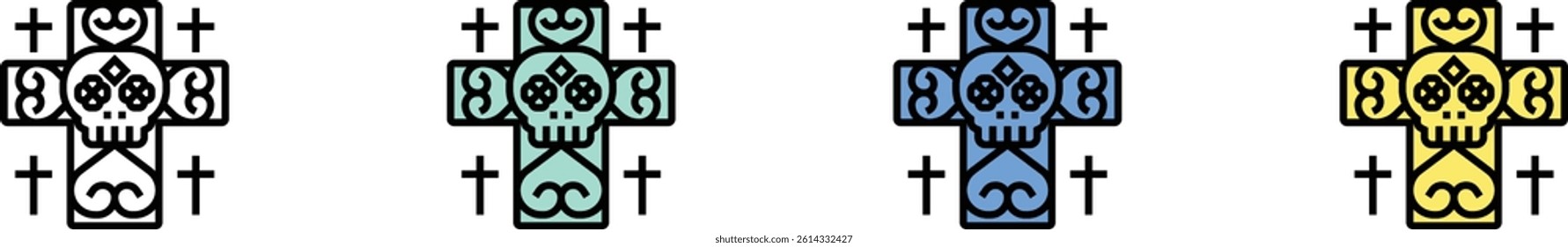 death icon. Outline, Green, Blue and Yellow Style Design Isolated On White Background