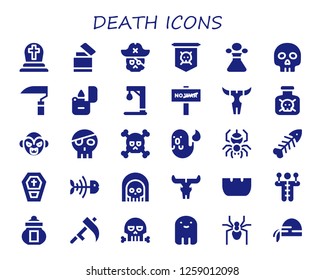  death icon set. 30 filled death icons. Simple modern icons about  - Cemetery, Lighter, Skull, Jolly roger, Poison, Yorick, Scythe, Gallow, War, Toxic, Vampire, Ghost, Spider