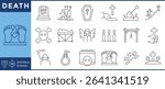 Death icons set. 18 line icons. Vector editable stroke. Die, Christian, candles, suicide, hell, heaven.