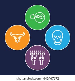 Death icons set. set of 4 death outline icons such as bull skull, skull, cemetery