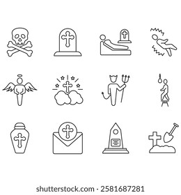 Death icons set. Set of editable stroke icons.Set of Death