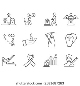 Death icons set. Set of editable stroke icons.Set of Death