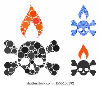 Death ignition mosaic of filled circles in various sizes and color tones, based on death ignition icon. Vector filled circles are grouped into blue collage.