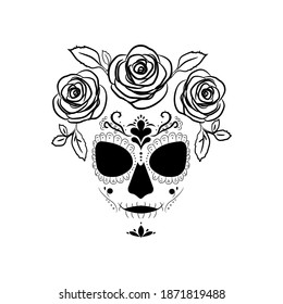 Death Image Of Santa Muerte With Roses. Modern Pagan Cult In Mexico. Vector Illustration.