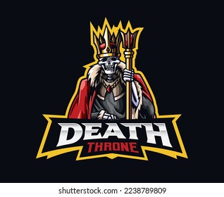 Death king mascot logo design. Skeleton king vector illustration. Logo illustration for mascot or symbol and identity, emblem sports or e-sports gaming team