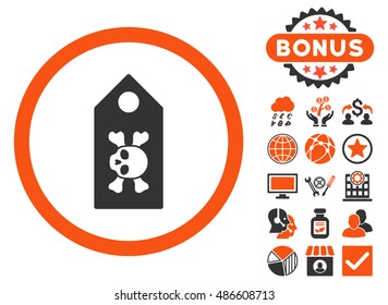 Death Label icon with bonus design elements. Vector illustration style is flat iconic bicolor symbols, orange and gray colors, white background.