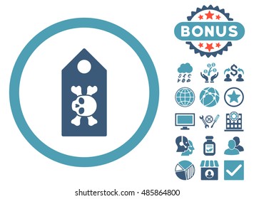Death Label icon with bonus elements. Vector illustration style is flat iconic bicolor symbols, cyan and blue colors, white background.