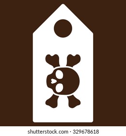 Death Label vector icon. Style is flat symbol, white color, rounded angles, brown background.