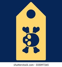 Death Label vector icon. Style is flat symbol, yellow color, rounded angles, blue background.