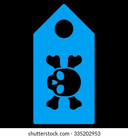 Death Label vector icon. Style is flat symbol, blue color, rounded angles, black background.