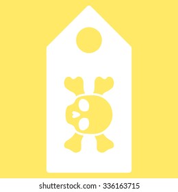 Death Label vector icon. Style is flat symbol, white color, rounded angles, yellow background.