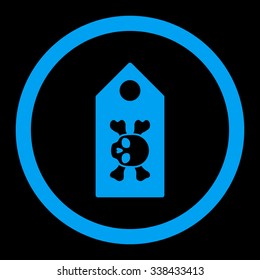 Death Label vector icon. Style is flat rounded symbol, blue color, rounded angles, black background.