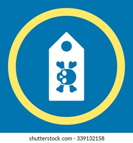 Death Label vector icon. Style is bicolor flat rounded symbol, yellow and white colors, rounded angles, blue background.