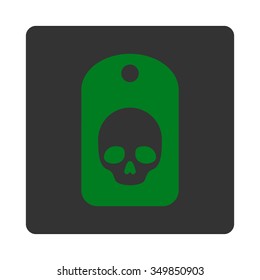 Death Label vector icon. Style is flat rounded square button, green and gray colors, white background.