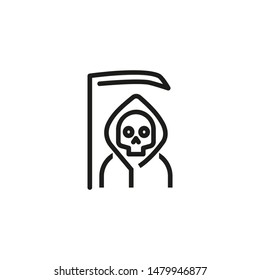 Death line icon. Skeleton, scythe, fear. Horror movie concept. can be used for topics like cemetery, funeral, Halloween