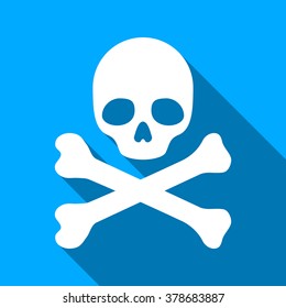 Death long shadow vector icon. Style is a flat light symbol with rounded angles on a blue square background.