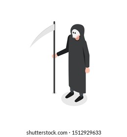 Death. Man in costume. Isometric icon. Halloween concept. Vector illustration.