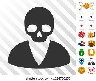 Death Man pictograph with bonus casino symbols. Vector illustration style is flat iconic symbols. Designed for gamble software.