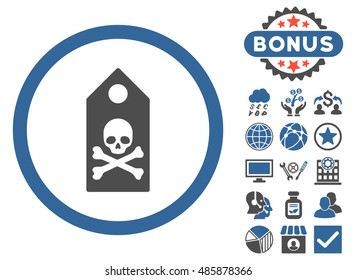 Death Mark icon with bonus design elements. Vector illustration style is flat iconic bicolor symbols, cobalt and gray colors, white background.