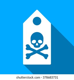 Death Mark long shadow vector icon. Style is a flat light symbol with rounded angles on a blue square background.