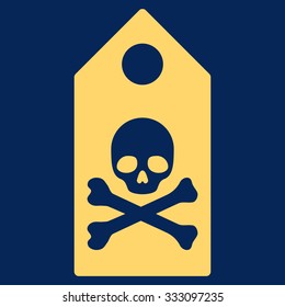 Death Mark vector icon. Style is flat symbol, yellow color, rounded angles, blue background.