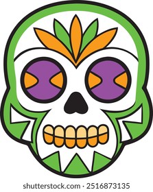 Máscara de la muerte calavera día de los muertos calaveras máscara Vector, tradicional festival de México calavera de dibujos animados calavera de azúcar Máscara Ilustración vectorial.