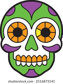 Máscara de la muerte calavera día de los muertos calaveras máscara Vector, tradicional festival de México calavera de dibujos animados calavera de azúcar Máscara Ilustración vectorial.