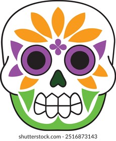 Máscara de la muerte calavera día de los muertos calaveras máscara Vector, tradicional festival de México calavera de dibujos animados calavera de azúcar Máscara Ilustración vectorial.