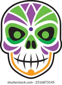 Máscara de la muerte calavera día de los muertos calaveras máscara Vector, tradicional festival de México calavera de dibujos animados calavera de azúcar Máscara Ilustración vectorial.