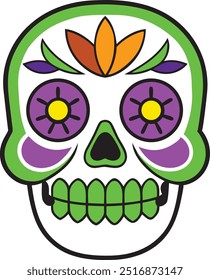 Máscara de la muerte calavera día de los muertos calaveras máscara Vector, tradicional festival de México calavera de dibujos animados calavera de azúcar Máscara Ilustración vectorial.