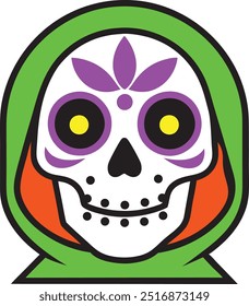 Máscara de la muerte calavera día de los muertos calaveras máscara Vector, tradicional festival de México calavera de dibujos animados calavera de azúcar Máscara Ilustración vectorial.