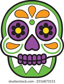 Máscara de la muerte calavera día de los muertos calaveras máscara Vector, tradicional festival de México calavera de dibujos animados calavera de azúcar Máscara Ilustración vectorial.