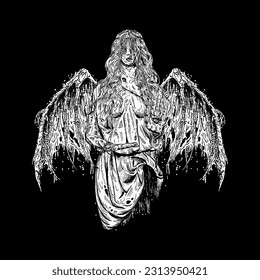 death metal illustration winged angel. horror art