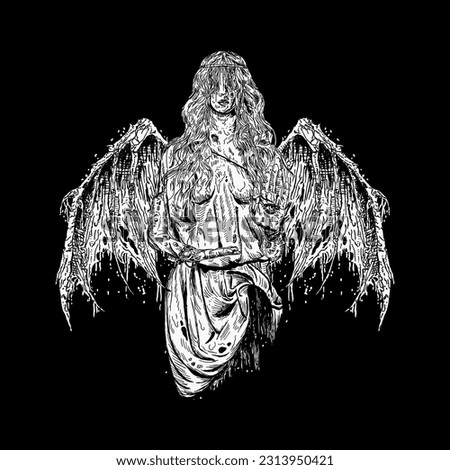 death metal illustration winged angel. horror art