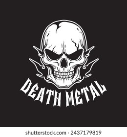 death metal skull art black and white hand drawn illustration vector
