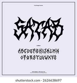Death Metal Typeface, Black Metal, Heavy metal, Brutalidade, Punk Rock fonte. tipografia assustador, horror Alfabeto. editável para recursos de design gráfico, adesivos, impressões, cartaz de música etc.