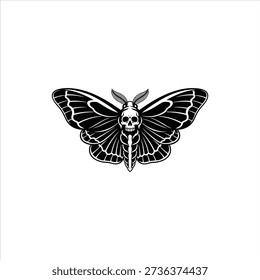 Death Moth with Skull Gothic Tattoo Design Vector Illustration.